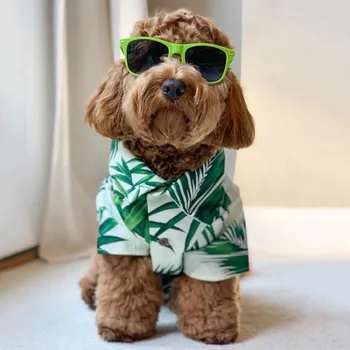 Sommeren Hund Tøj Pet Cat T-shirt Blomster Trykt Hawaii Beach Style Short Sleeve Afslappet Hund Tøj Til Forår Sommer Vest