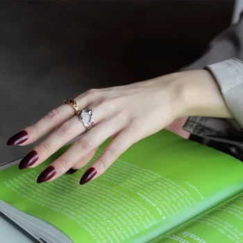 MLKENL Korea Stil S925 Sterling Sølv Fold Tekstur Ring Åbne Uregelmæssig, Ujævn Overflade Udhulet Finger Ring i Sølv 925 Smykker