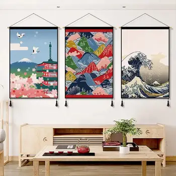 Japansk Ukiyoe Lærred Maleri med Ramme Kunst Plakat Billeder til Stue Indretning Væg Kunst med Træ Hængende malleri