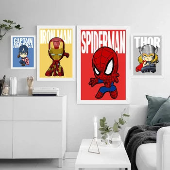 Marvel Superhelden Muur Tegnefilm Lærred Maleri Iron Man Spiderman Væg Kunst, Nordisk, Plakater og Prints, Billeder Stue Indretning