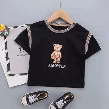 2021 Kids Baby Sommer Tegnefilm Bære Patchwork T-Shirt til Børn Casual Tøj Bomulds T-shirt til Børn Piger Drenge Tøj