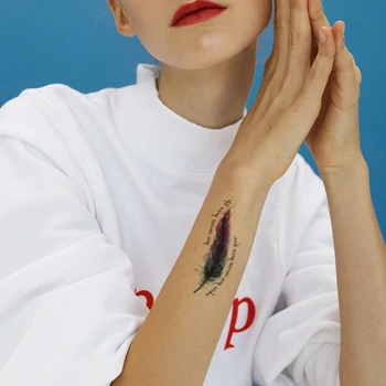Farve Fjer Midlertidige Tatoveringer til Mænd, Kvinder Sort Rose Tatto Mærkat Geometri engelsk Brev Falske Tatoos Minimalistisk Hænder Arm