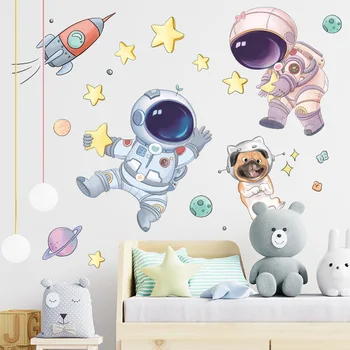 Tegnefilm Wall Stickers til Børn Værelser, Soveværelse Indretning Tapet Astronaut Søde Klistermærke Børnehave Decals Kunsten Rummet Æstetisk Dekoration