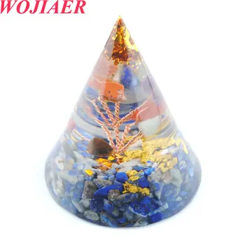 WOJIAER Orgonite Pyramide Energy Converter Orgone Harpiks Naturlige Lapis Lazuli Grus, Sten Balance Healing til Indretning PO9302
