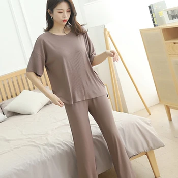 Pyjamas damer plus size 2020 løs home service, der passer delt Nattøj foråret og sommeren nye kort-langærmet khaki пижама