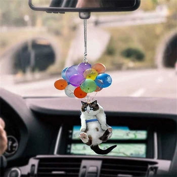 VEHICAR Kat Bil Hængende Ornament med Farverig Ballon bil Hængende Auto Interiør Vedhæng Kreative Sød Kat Fødselsdag Gave