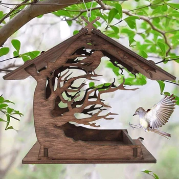 Vintage Attraktive Træ-Birdhouse DIY Have Gaver indre Gårdhave Villa Balkon Bird Feeder Have Dekoration Pet Produkter