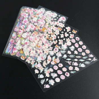 Nail Stickers 5D Stereoskopisk Tilbage Lim Relief Butterfly Farvet Blad, Blomst Søm Baita Form Designer Decal Art Stickers til Negle