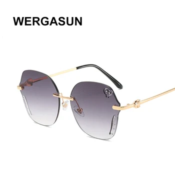 WERGASUN Luksus Vintage Uindfattede solbriller kvinder Brand Designer Overdimensionerede solbriller Kvindelige solbriller dame Spejl Nuancer