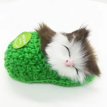 Sød Sovende Katte Simulering Klingende Sko Killinger Strik Uld Legetøj ( Tilfældig Farve ) For Børn A4L8