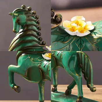 Feng Shui Bruser Harpiks Hest Figurer Dyr Statue Vintage Home Decor Håndværk Ornamenter Hjem Dekoration Kamp Ganger ChineseStyle