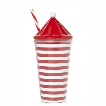 Jul tema dobbelt-lag plast sugerør unisex casual kopper ferie juleaften kopper vand