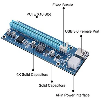 18Pcs 60cm PCI-E Express 1X til 16X Extender Riser-Kort med SATA Power USB-Kabel til Grafik for Bitcoin Mining