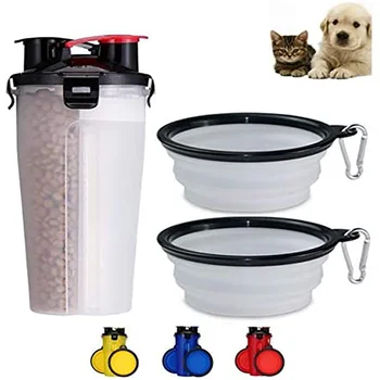 2-i-1 Stor Kapacitet, Dog vandflaske med 2 Skåle lækagetætte Bærbare Dog Vand Skåle med Vand Flaske Pet Food Skål