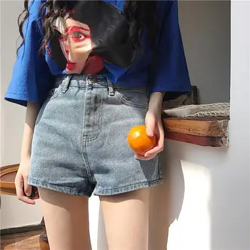 Denim shorts kvindelige sommeren nye koreanske smarte løs vis tynd bred ben høj talje elegante samme hot pants studerende tendens
