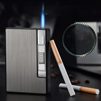 Vindtæt Straight Flush Cigaret Sag 10stk Fugt-bevis Automatisk Cigaret Sag Pumpe Integreret Lysere Mænd Gadgets