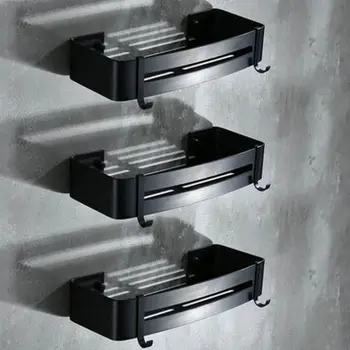 Sort Aluminium Hjørne Hylder Shampoo Brusebad Kurv pladsbesparende Opbevaring Rack tandbørsteholder Badeværelse Tilbehør