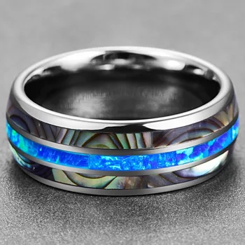 8mm Blå Opal Wolframcarbid Ringe Indlagt Naturlige Skaller års Jubilæum Smykker Gave Sølv Farve Ringe Dropshipping