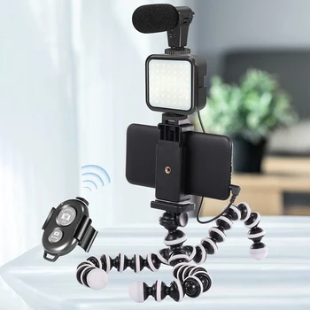 Professionel Vlogging Kit Kompatibel med Ios Android-Telefon LED Lys Mikrofon Stativ Stativ Mount for Live Broadcast
