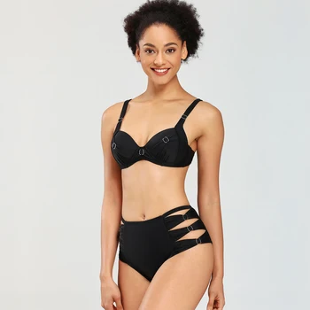 2020 Sommeren Kvinder Sexet Bikini Badetøj Høj Talje Wire Gratis Solid Elegante Mode To Delt Sæt Strand Og Badning Suit Ladies Bikini