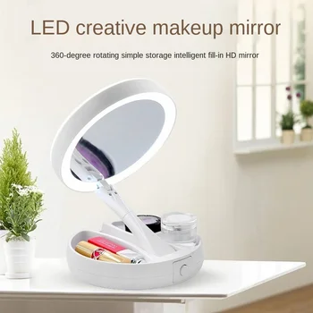 Nye LED-Makeup Spejl Ring Lys Spejl Folde Make Up Spejl med Lys USB-Lys Spejle til Soveværelse Batteri Opbevaring