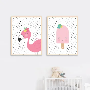 Søde Dyr Væg Kunst, Lærred Maleri Skandinavisk Stil Plakat Baby Room Kids Soveværelse Barn Dekoration