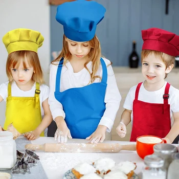 8-Stykke Børn Forklæde og Chef Hat Sat, Justerbar, med 2-Lomme Køkken forklæde Forklæde
