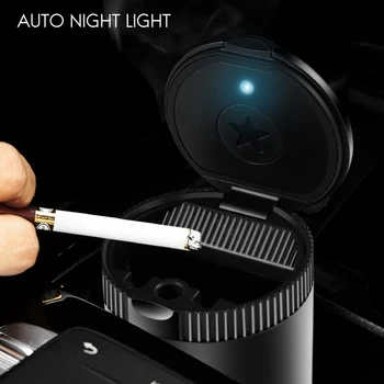 Bil Askebæger Bærbare Askebæger Aftagelig Røgfri askebæger med Låg LED-Lys, Vindtæt til Udendørs, Brug i Hjemmet,Bil
