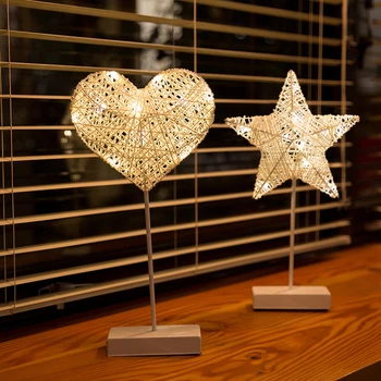 Hjerte Stjernede juletræ Figur LED Nat Lys Græs Rattan Vævet batteridrevne Nat Lampe Parti Hjem Soveværelse Decor Lys