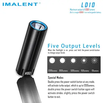IMALENT LD10 Lommelygte USB-Genopladelige LED-Lys Brænder Camping Lys Protable 1200 Lumen selvforsvar Opladning 18350 Batteri
