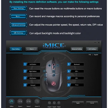 IMICE T91 Gaming Mus, USB-Interface-Kablet Lysende Non-Slip Musen, Frit Justerbare Dpi Overensstemmelse med Ergonomi