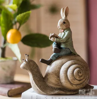 [NOVEMBER]Europæiske Kreative harpiks skulptur Kanin læsning riding en snegl hjem garden decoration håndværk stue dekoration statue