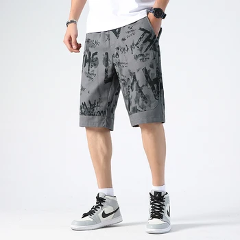 Mænd shorts streetwear Brev udskrivning jogger shorts mænd Sommeren løs elastik i taljen Hip hop skateboard shorts Plus size 7XL 8XL