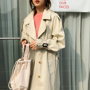2020 Efteråret over-the-Knæ Jakke Til Kvinder koreansk Mode Revers Kvindelige Trench Coat Smarte Slanke Frakke Med Bælte Tøj til Kvinder