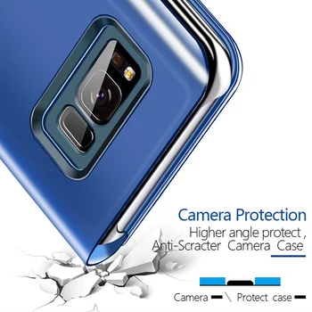 Taske Til Samsung Galaxy A90 5G Flip Mirror Smart Phone Sager For A908B A908N A908 Magnetisk Tiltrækning Lodret Stå Dække