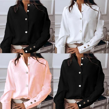 Kvinders Bluse Shirts til Kvinder Retro Afslappet Langærmet Knappen Damer Shirts Elegant Kontor Solid Beklædning dame Toppe