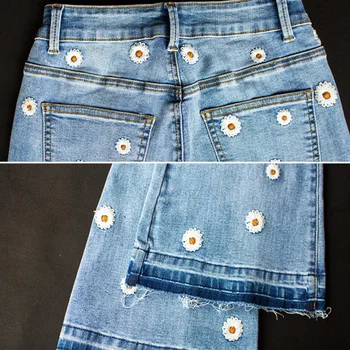 Plus Størrelse Blomster Print Flare Jeans Dame 2021 Foråret Efteråret Høj Talje Bodycon Skinny Jeans Vintage Casual Slim Denim Bukser