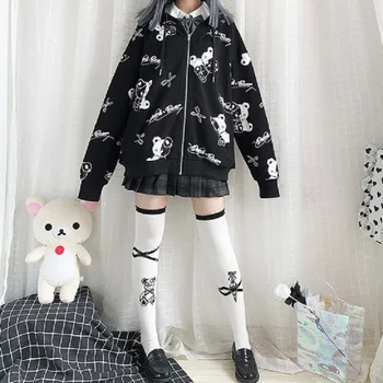 Japansk Gotiske Kvinder Frakke Fashion Efteråret Plus Velvet Varm Vinter Tøj ins Preppy Hættetrøjer langærmet Hættetrøje jakke