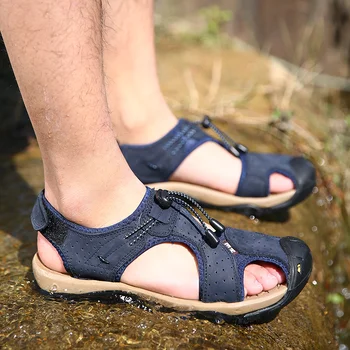 Mænd Gummi Sandal Mens Walking Fodtøj Sandaler Sandalhas Masculina Mænd Sommer Sko Læder Ægte Sandles For