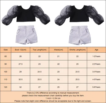 2-6Y Sommer Baby Pige Tøj Sæt Piger Blonder Puff Ærme T-shirt, Barn Toppe +Plaid Print Shorts Tøj til piger børnetøj
