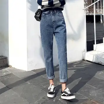Fabrikken salg koreanske Streetwear Jeans Kvinde, Høj Talje Bomuld, Denim Vinter Forår Straight Leg Boyfriend Jeans Kvinde