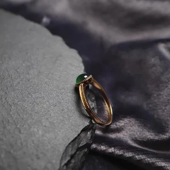 Ice-gerne Dybt Yang Grønne Kalcedon Ring S925 Sterling Sølv Indlagt Kvinder Jade Ring Farverige Guld Fashion Elegante Par