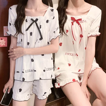 2021 Sommeren Korte Ærmer Silke Satin Pyjamas Sæt til Kvinder koreanske Shorts Nattøj Passer Pyjama Homewear Pijama Mujer Hjem Tøj