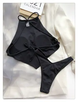 2021 Sommeren Nye Sexet To Stykke Kvinder Solid Farve Delt Bikini Swimsuit Badetøj Bh Strand