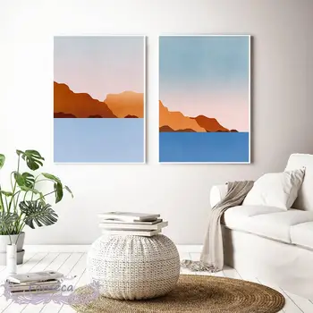 Abstract Sunset Beach bjerglandskab Plakat Nordisk Minimalistisk Lærred Maleri Væg Kunst Udskriv Billede til stuen