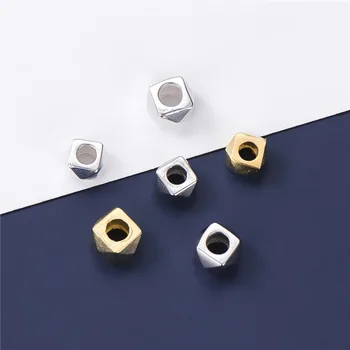 3PCS 925 Sterling Sølv Polyhedral Spacer Perler for DIY Armbånd fremstilling af Fine Smykker at Finde