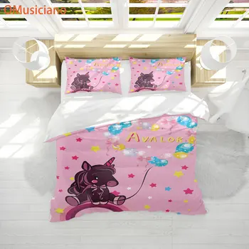 OMusiciano 3D digital print custom sengetøj sæt，Tegnefilm søde unicorn stjernede lille sød pige （navn kan ændres）strøelse sæt 3stk