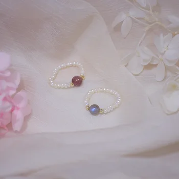 Fine Smykker 14K Forgyldt Justerbar ferskvandsperle Ringe til Kvinder Simpel Stil, Elegant forlovelsesringe