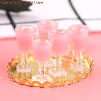 1:12 Dukkehus Miniature 6cups Jordbær Juice Med 1 Skuffe Simulering Toy