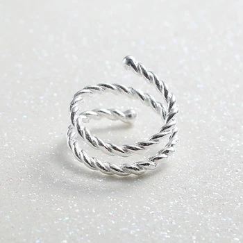 8Seasons Kobber Kabel-Twisted Open Ringe Sølv Forgyldt Spiral Kvinder Punk Style Party Mode Smykker 14,9 mm(US Size 4), 1 Stykke